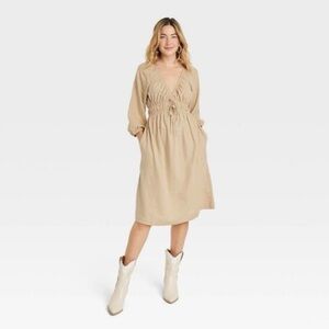 Universal Thread Tan Linen Midi Dress